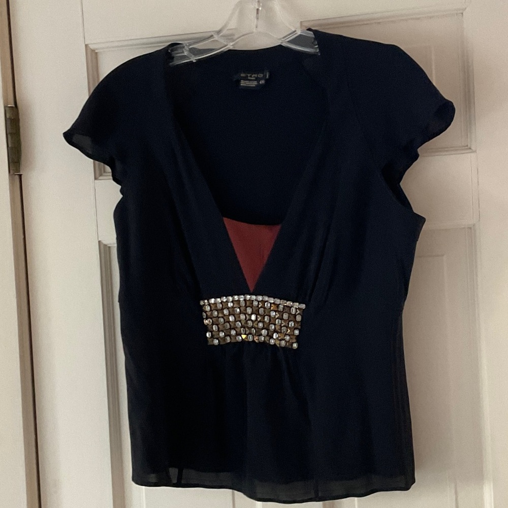 ETRO black JEWELED TOP EU46 US 10 12, absolutely stunning